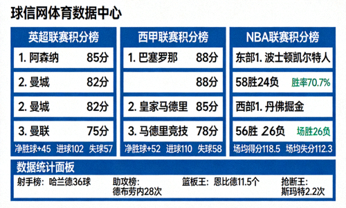 球信网各大体育联赛积分榜与数据统计面板